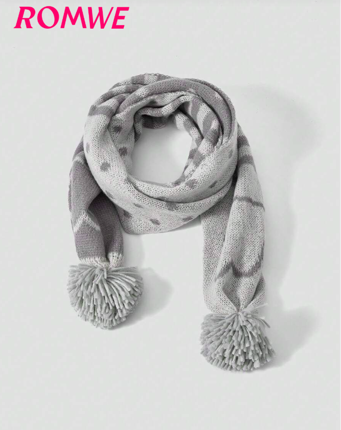 ROMWE Anime 1pc Gray Y2K Retro Striped Polka Dot Simple Women Scarf