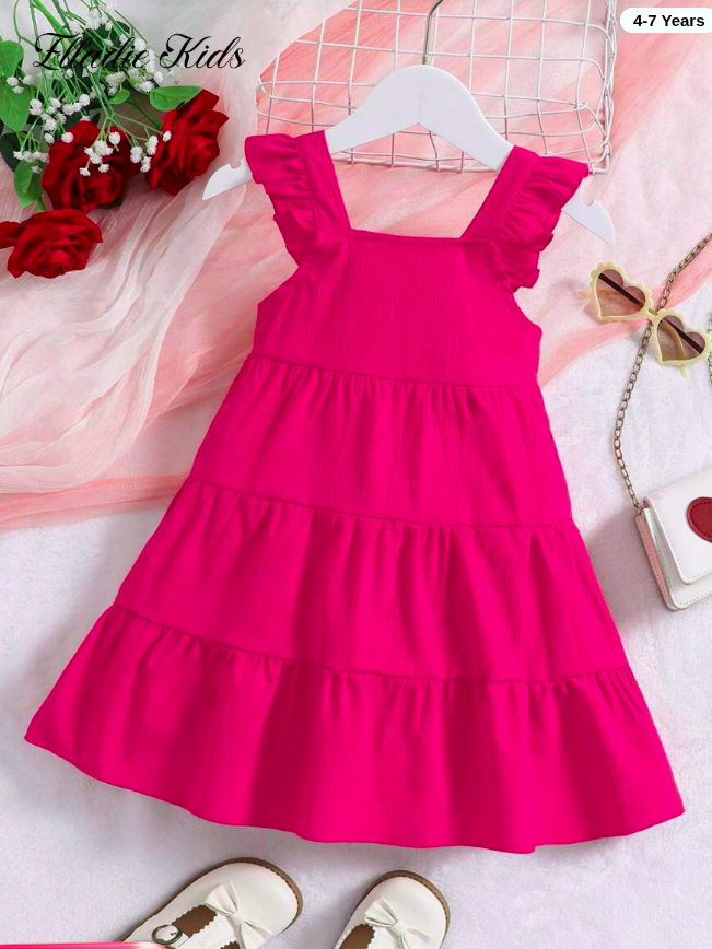 Elladie kids Young Girl Casual Holiday Tiered Cake Ruffle Collar Dress