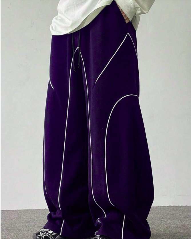 Claim Dot Men's Casual Loose Contrast Trim Sweatpants Men Baggy Sweatpants