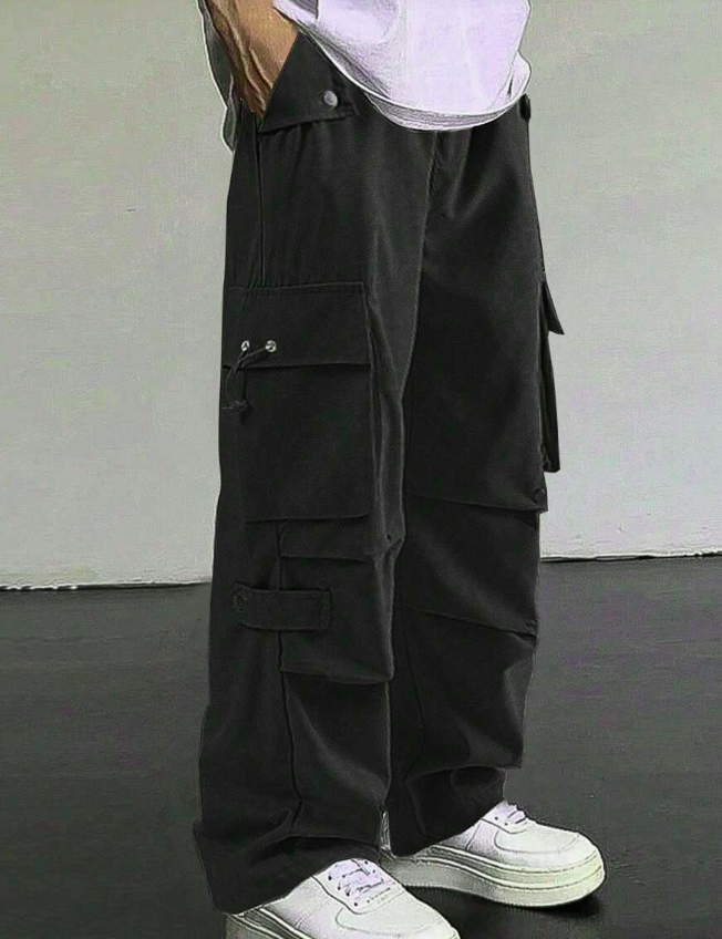 Manfinity Homme Loose Fit Solid Colored Cargo Pants For Men, For Fall
