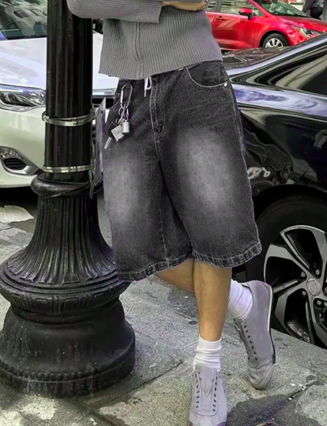 Men's Loose Wide Leg Casual Denim Bermuda Shorts Jorts, Emo Style