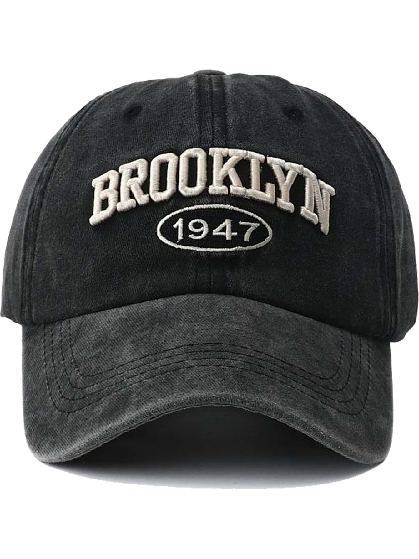 3D Embroidered Lettering - Brooklyn 1947 Wash Style Baseball Cap, Vintage Sun Cap, Adjustable Outdoor Sun Hat,