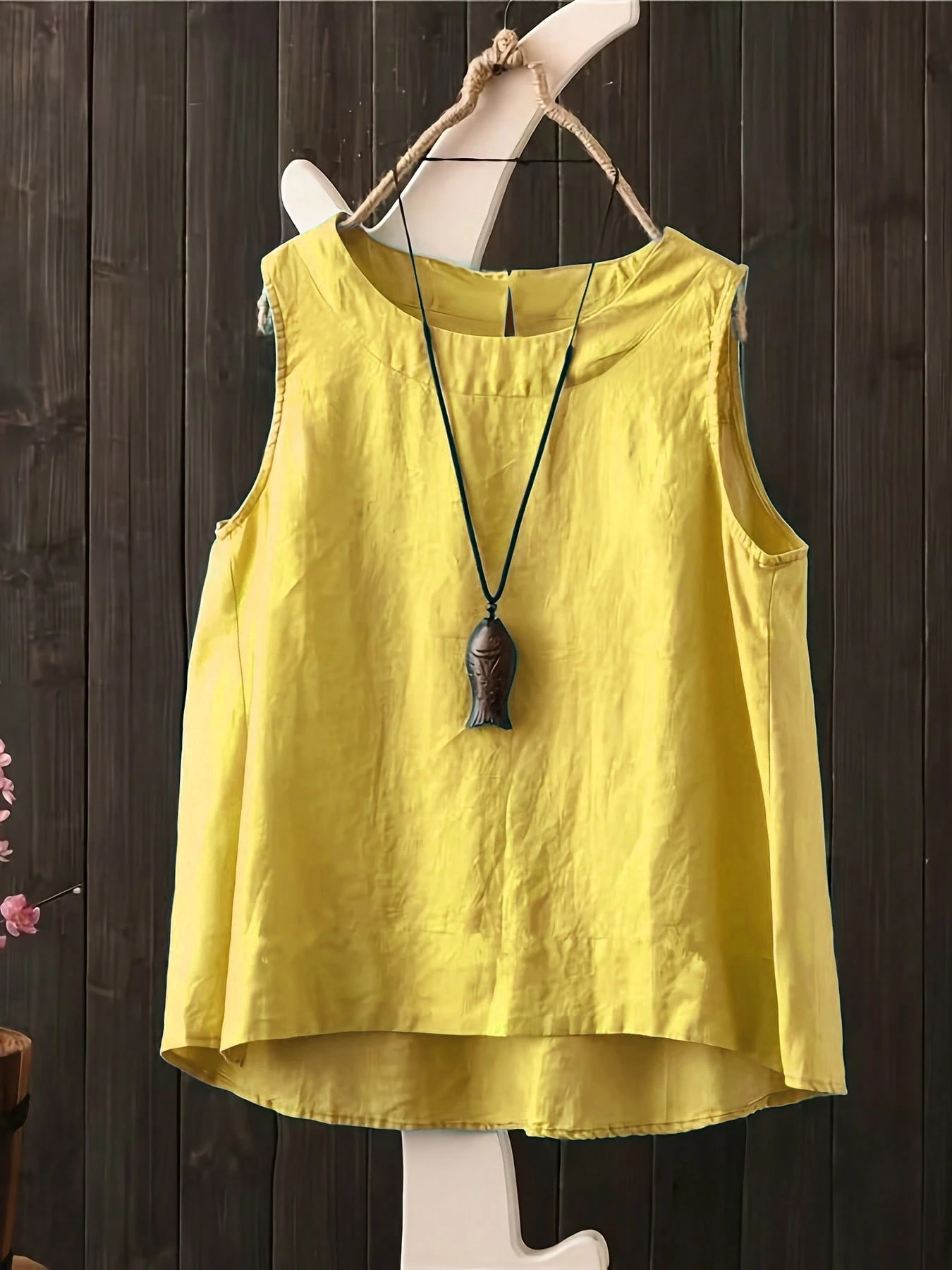 Women's Casual Sleeveless Tank Top, Round Neck Loose Fit Bohemian Tops For Summer